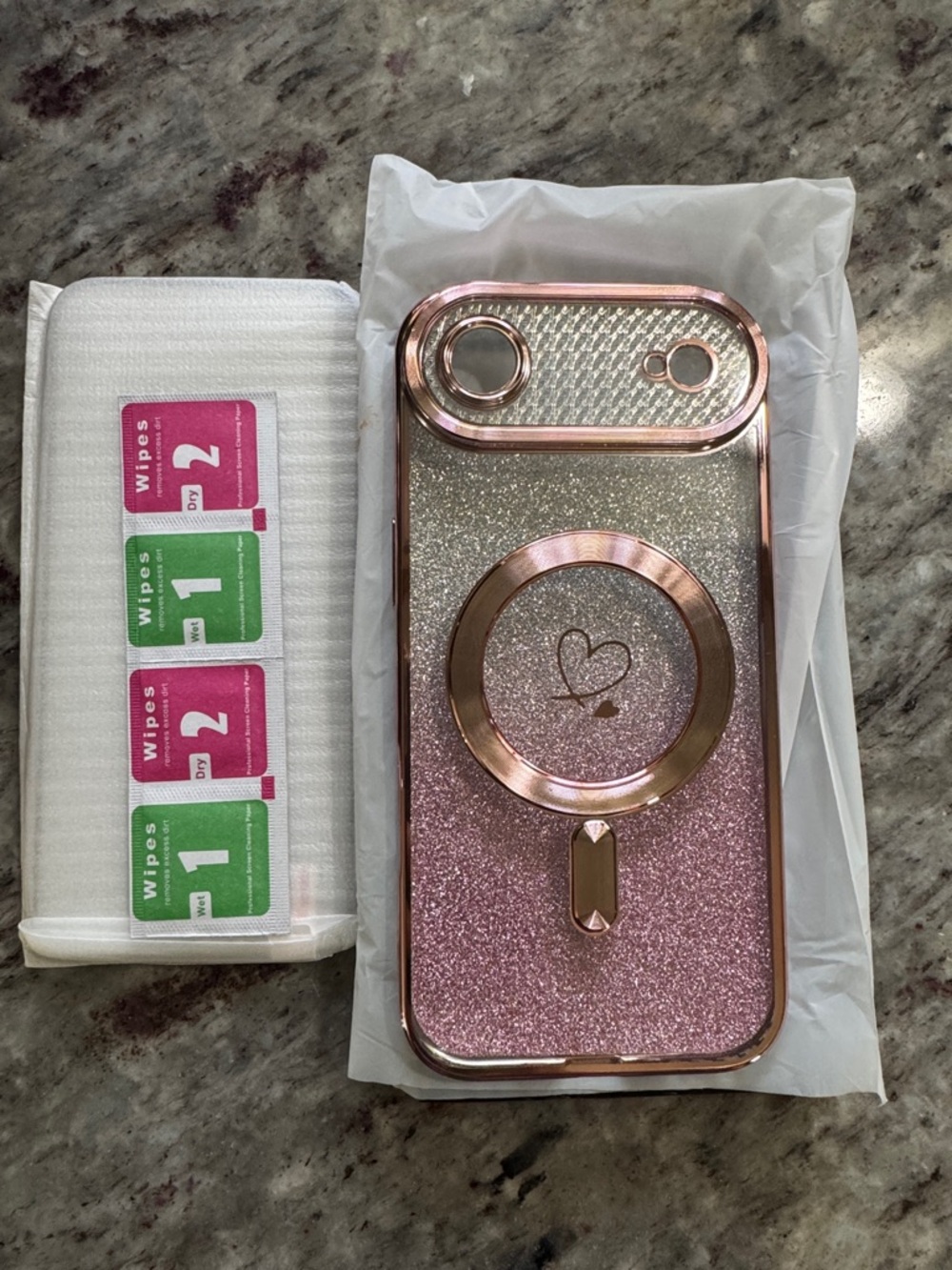 NEW iPhone 17 Air Glitter Pink Phone Case with Rose Gold Accents
